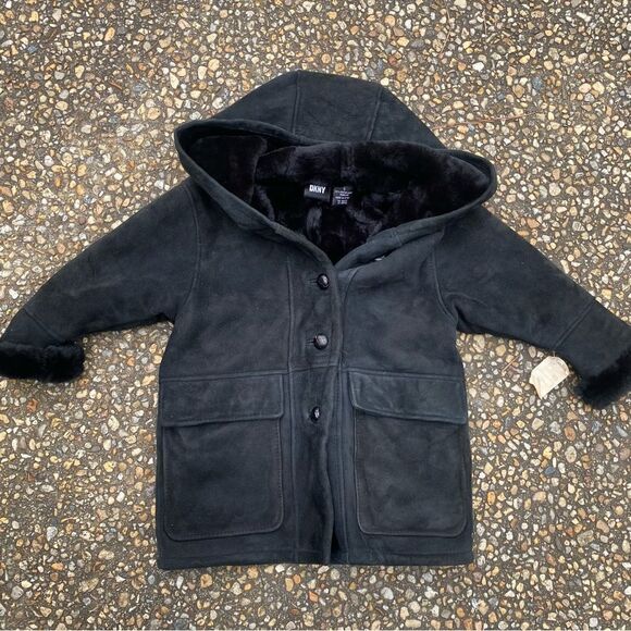 Girls Childs Genuine Shearling suede Duffel Montgomery Coat DKNY - Picture 1 of 6